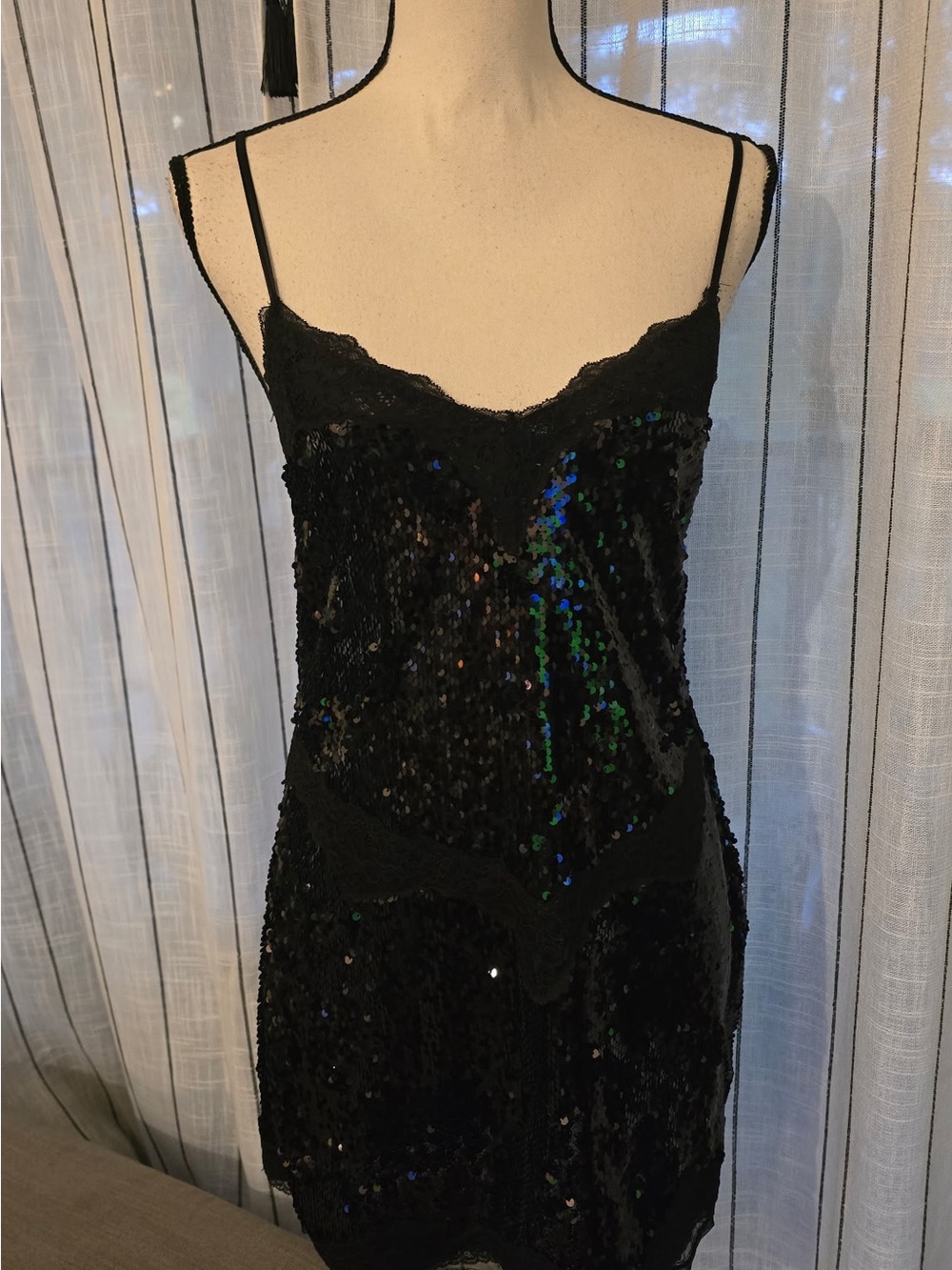 Victoria's Secret Black Sequin & Lace Slip